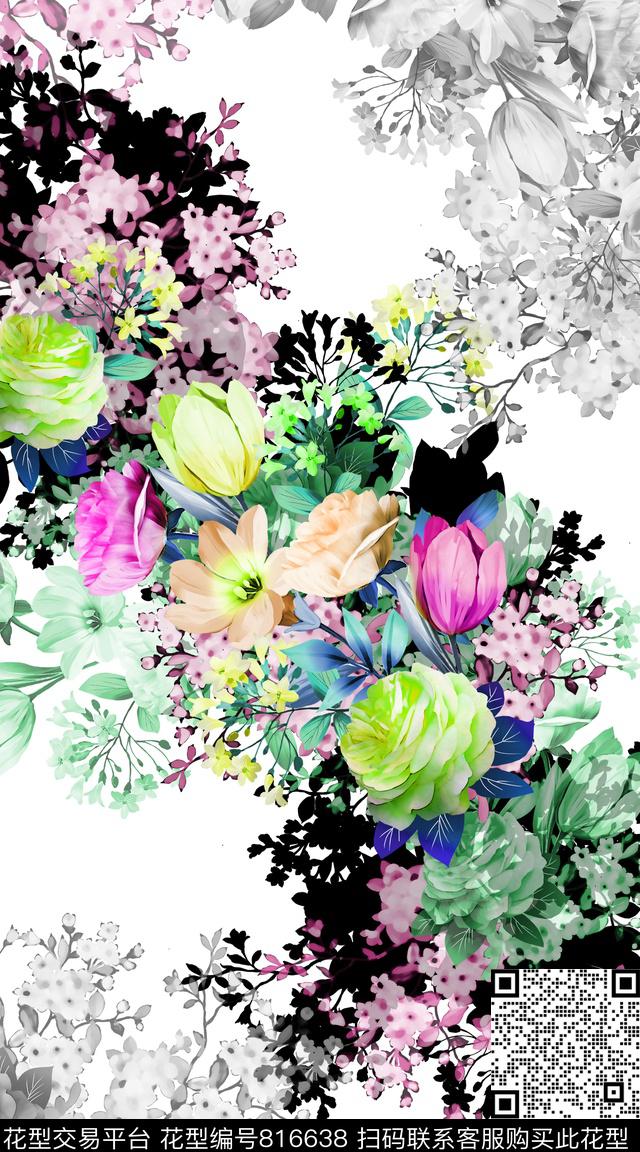 花卉雏菊向日葵数码印花华亿平台下载（图片编号: 816638） - 瓦栏（Walan）