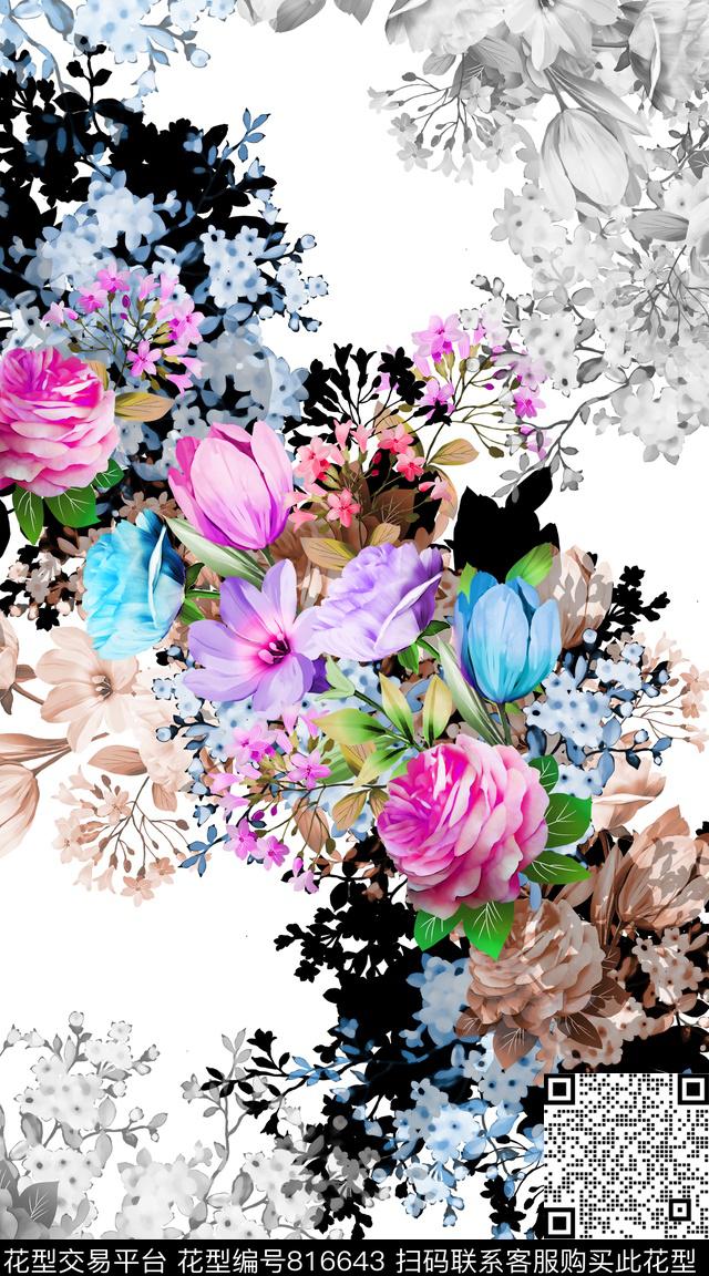 花卉雏菊向日葵数码印花华亿平台下载（图片编号: 816643） - 瓦栏（Walan）