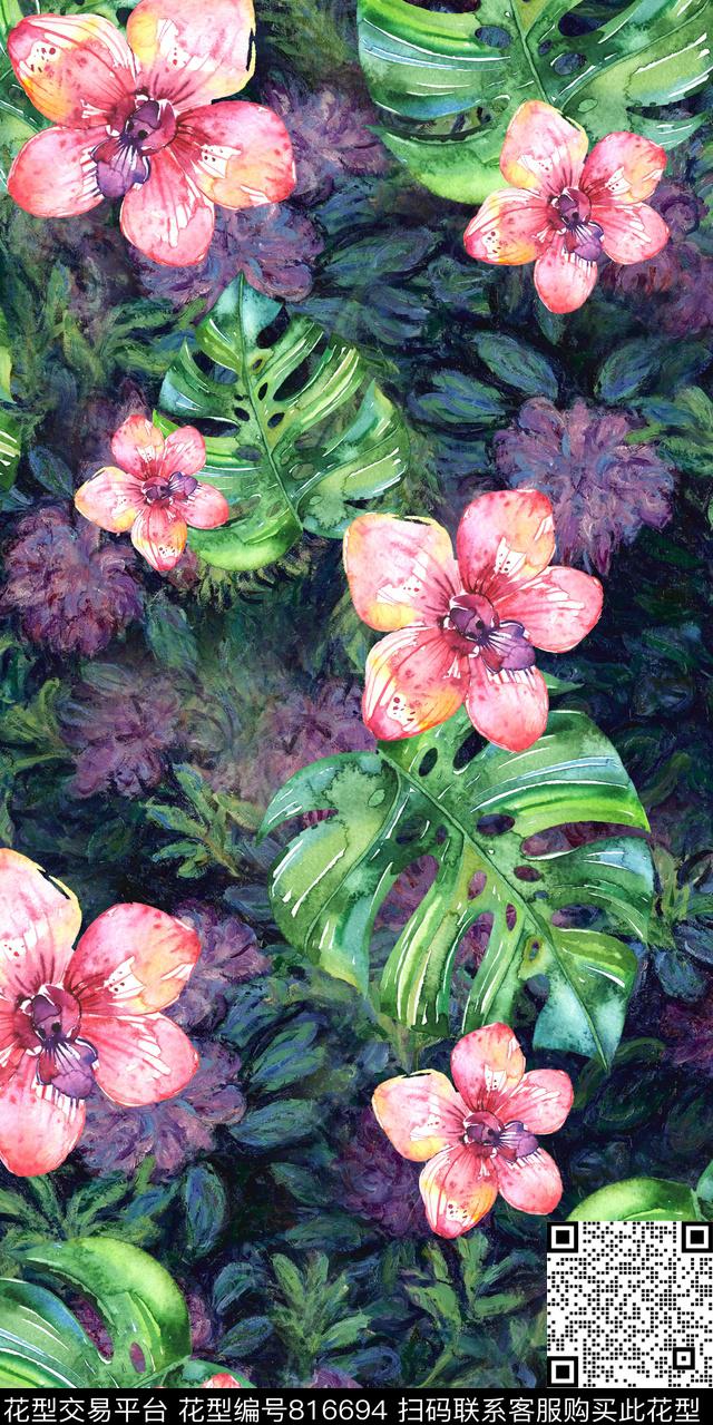 花朵百合牡丹数码印花华亿平台下载（图片编号: 816694） - 瓦栏（Walan）