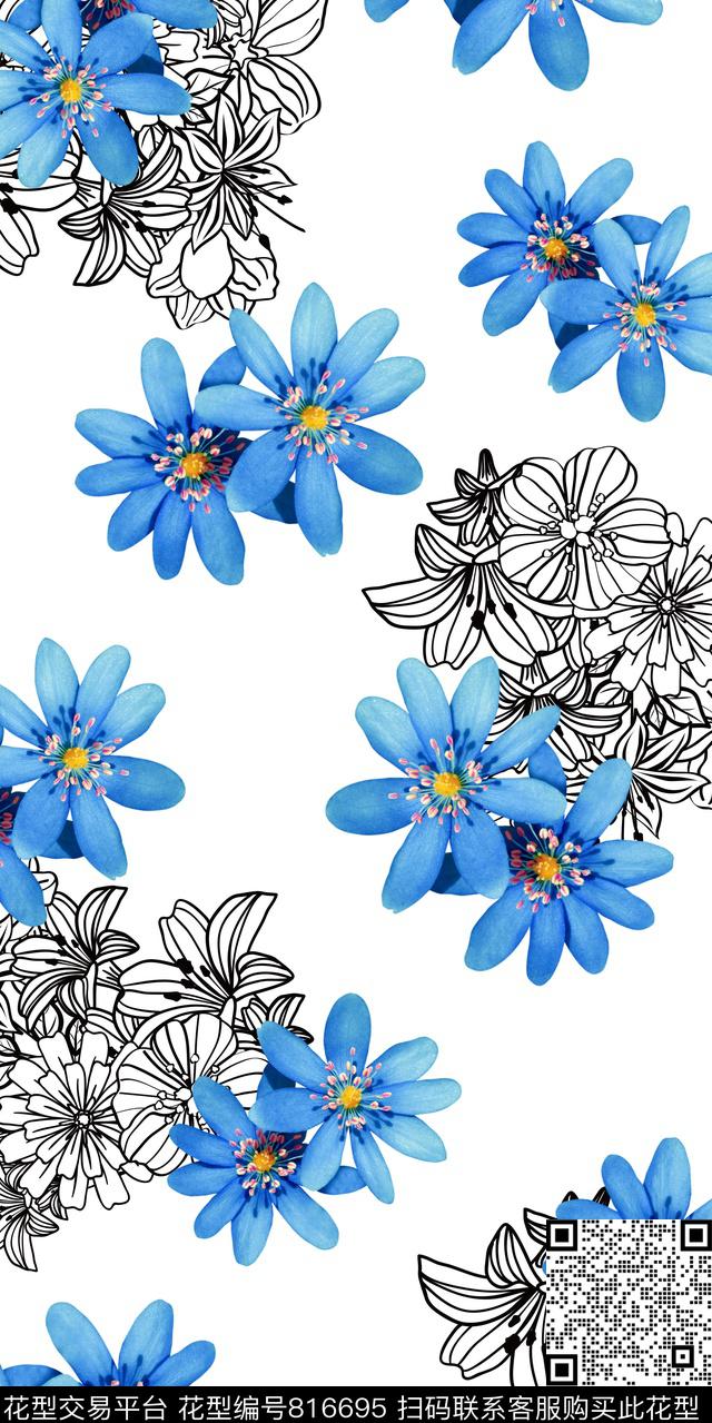 百合花卉小碎花数码印花华亿平台下载（图片编号: 816695） - 瓦栏（Walan）