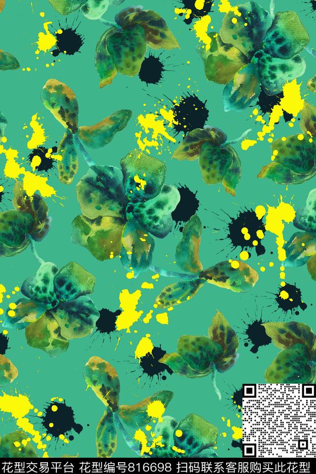 水彩花卉泼墨夏日数码印花华亿平台下载（图片编号: 816698） - 瓦栏（Walan）