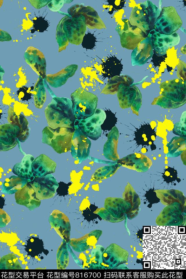 水彩花卉泼墨夏日数码印花华亿平台下载（图片编号: 816700） - 瓦栏（Walan）