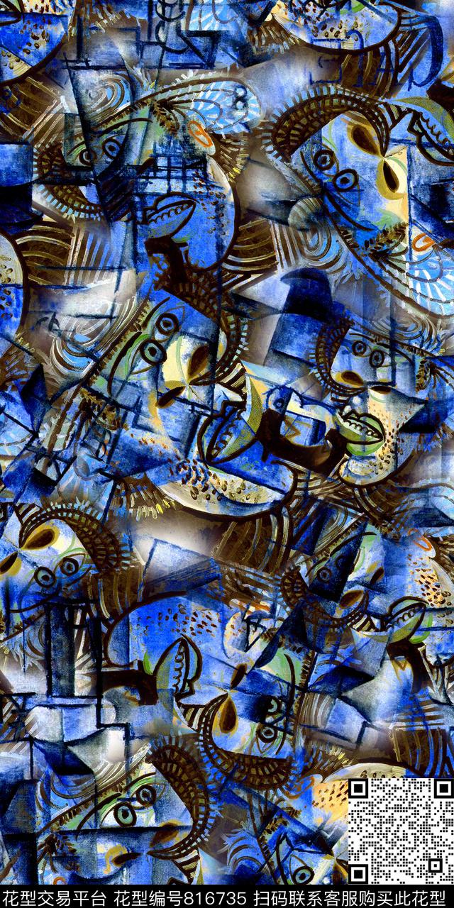 抽象几何民族数码印花华亿平台下载（图片编号: 816735） - 瓦栏（Walan）