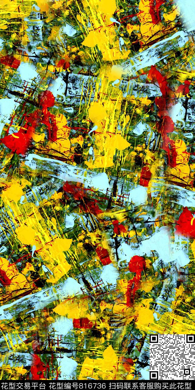 几何抽象油画数码印花华亿平台下载（图片编号: 816736） - 瓦栏（Walan）