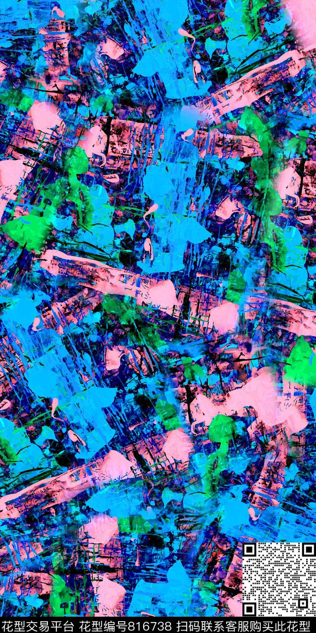 几何抽象油画数码印花华亿平台下载（图片编号: 816738） - 瓦栏（Walan）
