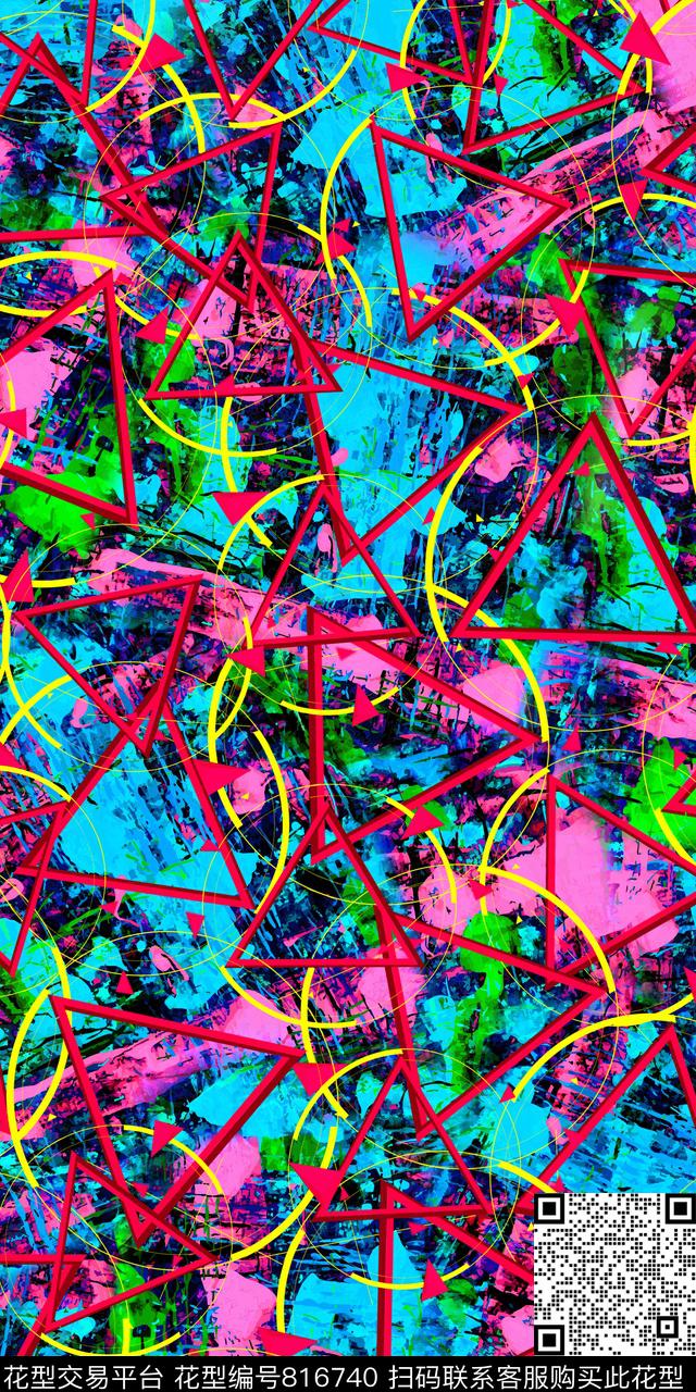 几何抽象油画数码印花华亿平台下载（图片编号: 816740） - 瓦栏（Walan）