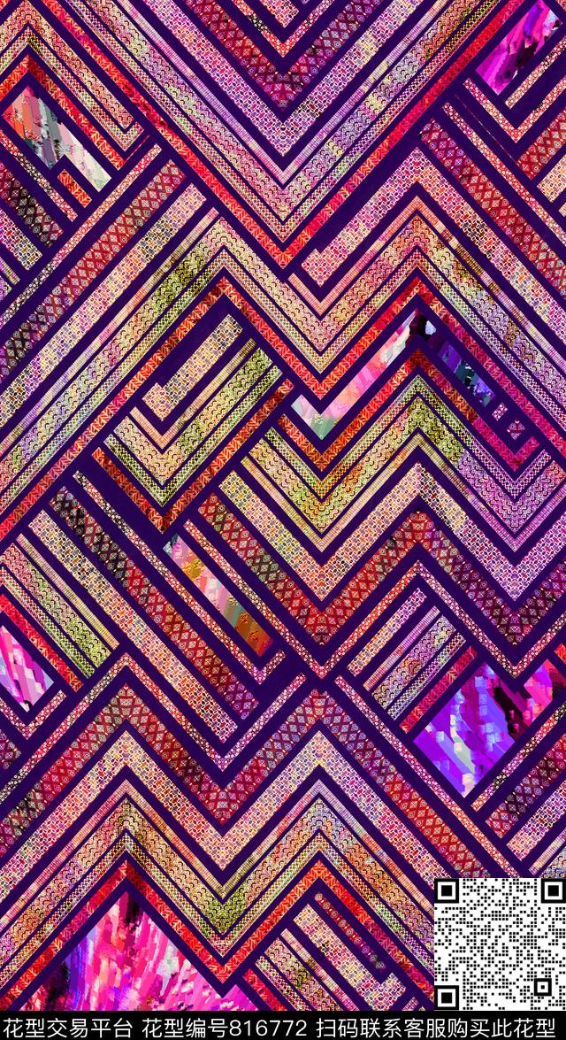 印第安图腾土耳其风格数码印花华亿平台下载（图片编号: 816772） - 瓦栏（Walan）