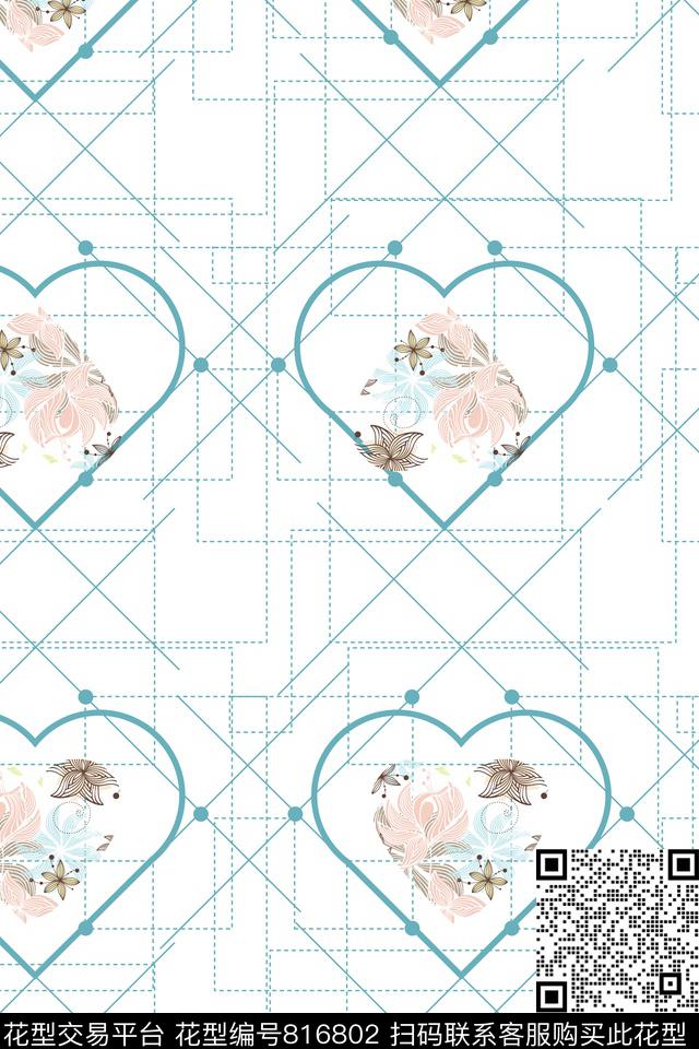 爱心几何线条传统印花华亿平台下载（图片编号: 816802） - 瓦栏（Walan）
