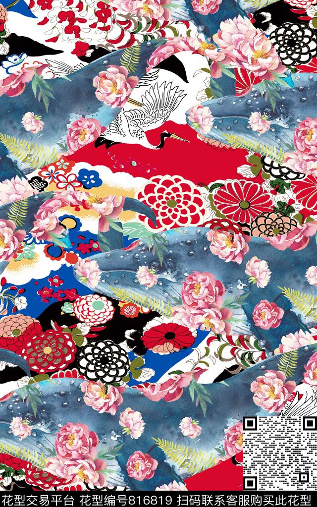 日式花卉牛仔花朵数码印花华亿平台下载（图片编号: 816819） - 瓦栏（Walan）