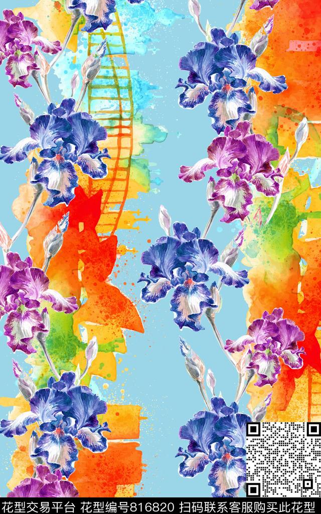 水彩花卉花朵数码印花华亿平台下载（图片编号: 816820） - 瓦栏（Walan）