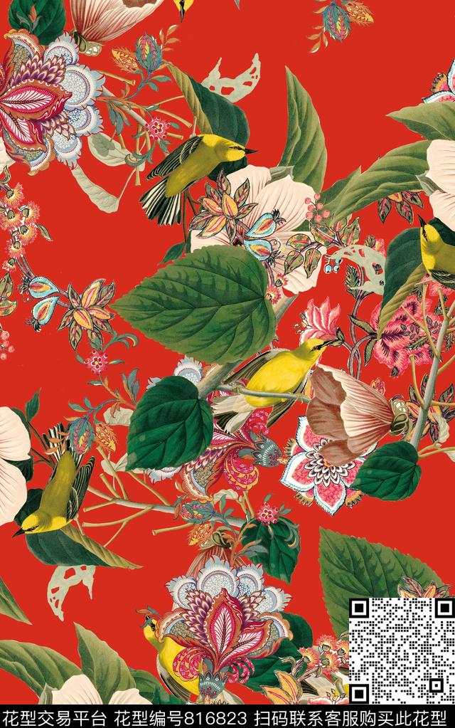 中国风花朵民族风数码印花华亿平台下载（图片编号: 816823） - 瓦栏（Walan）