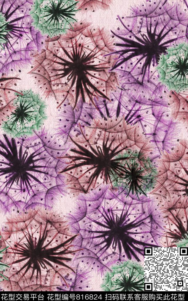 花朵抽象水彩数码印花华亿平台下载（图片编号: 816824） - 瓦栏（Walan）