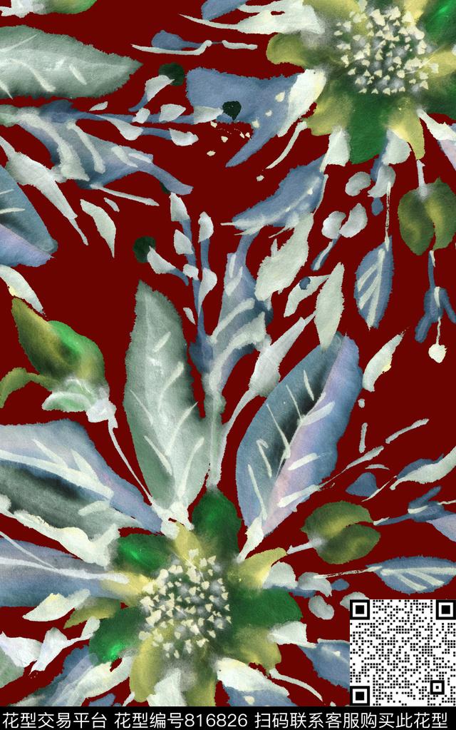 水彩花卉花朵数码印花华亿平台下载（图片编号: 816826） - 瓦栏（Walan）