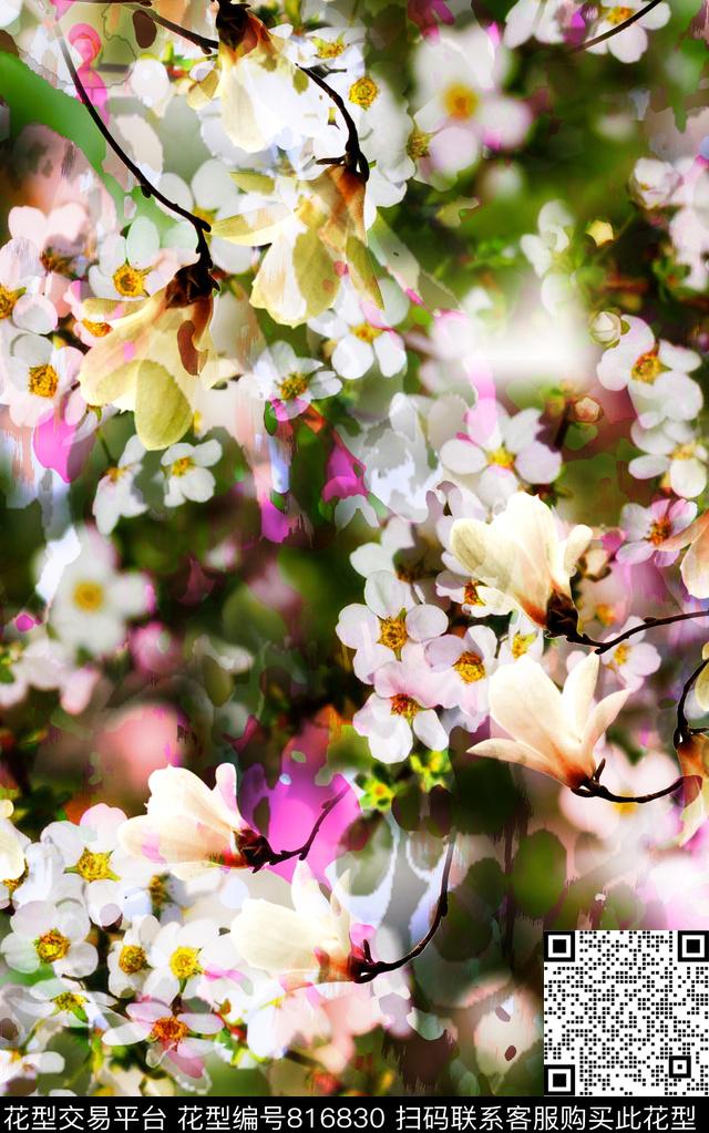 大花花朵花卉数码印花华亿平台下载（图片编号: 816830） - 瓦栏（Walan）