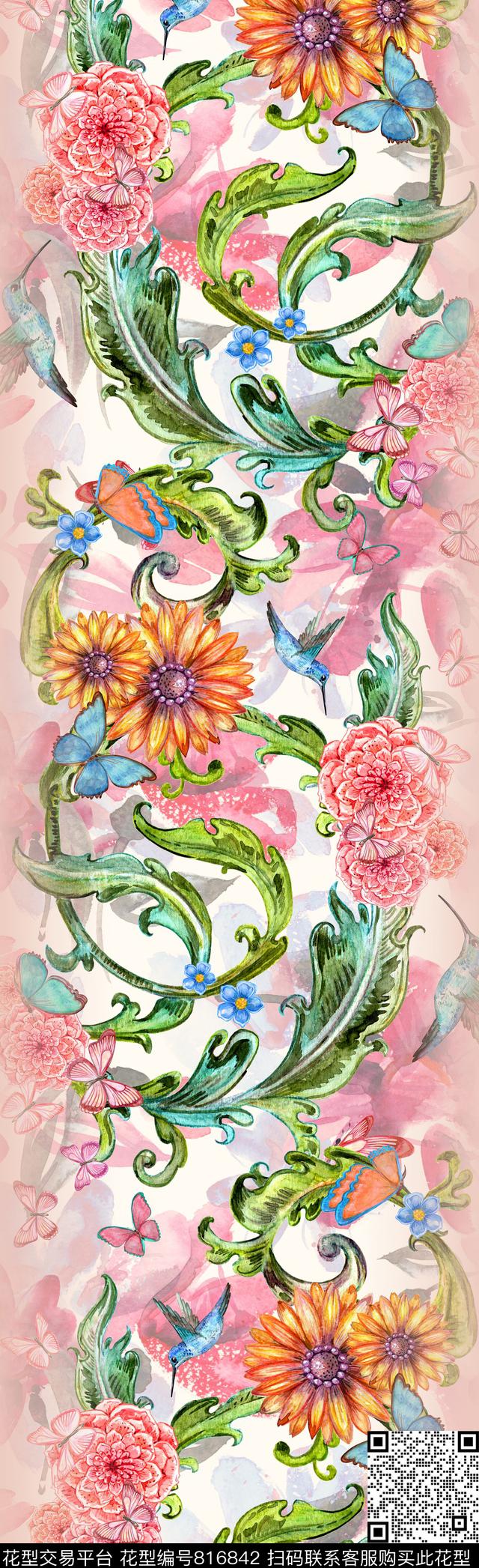 水彩花卉手绘数码印花华亿平台下载（图片编号: 816842） - 瓦栏（Walan）