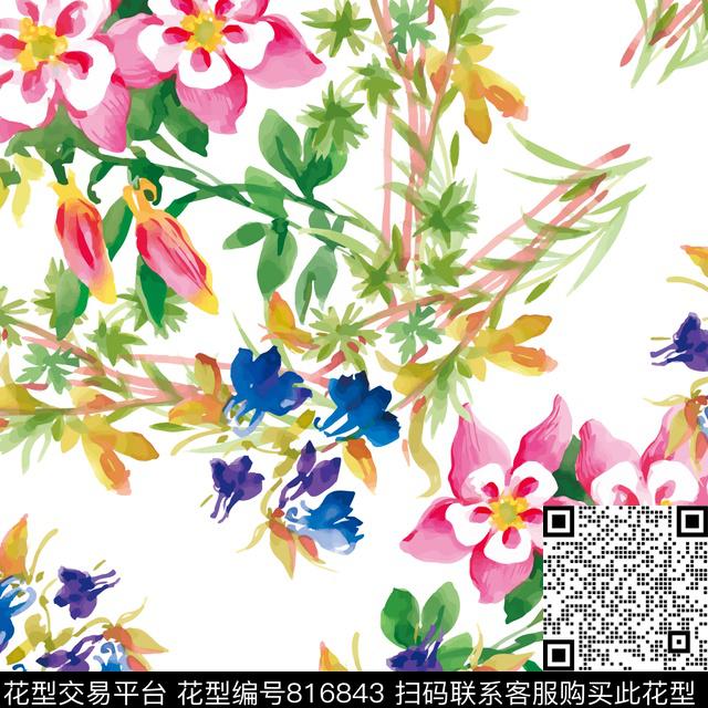花瓣花卉乱花传统印花华亿平台下载（图片编号: 816843） - 瓦栏（Walan）