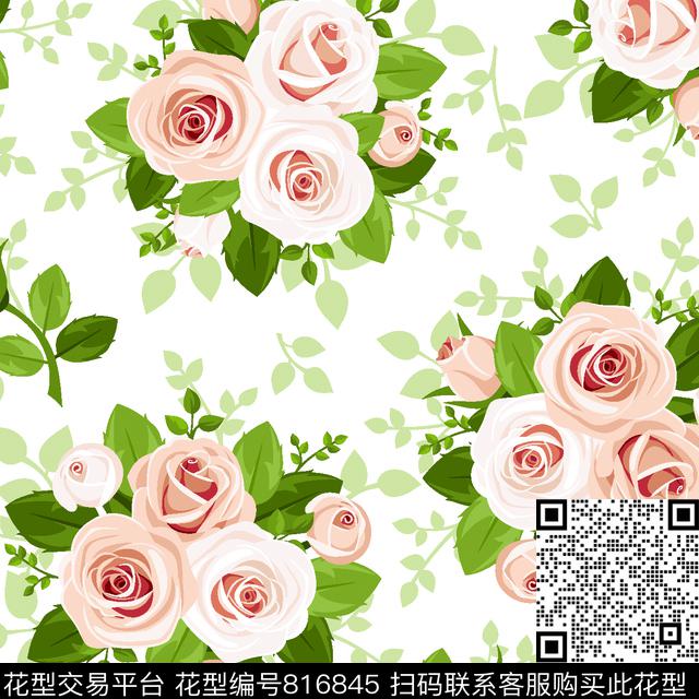玫瑰花朵花卉数码印花华亿平台下载（图片编号: 816845） - 瓦栏（Walan）