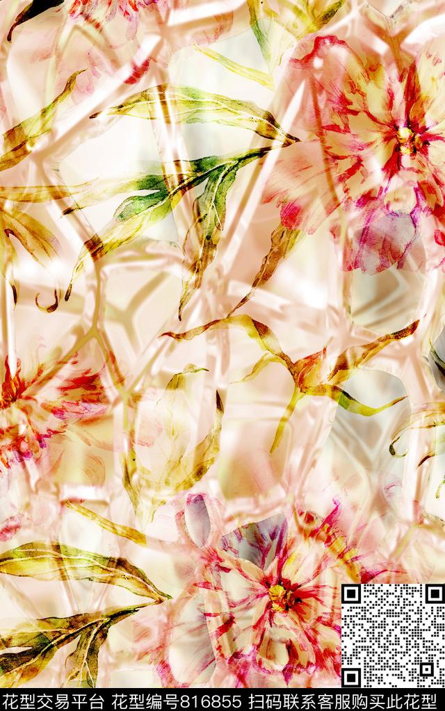 肌理花卉色彩数码印花华亿平台下载（图片编号: 816855） - 瓦栏（Walan）