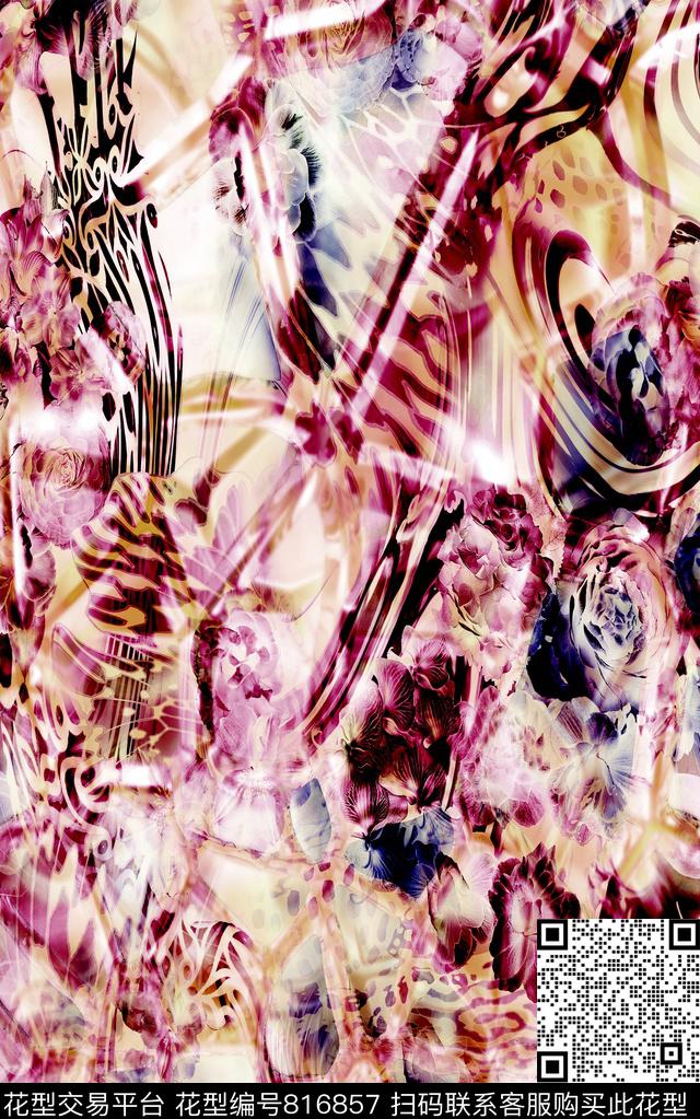 水彩抽象未来几何数码印花华亿平台下载（图片编号: 816857） - 瓦栏（Walan）