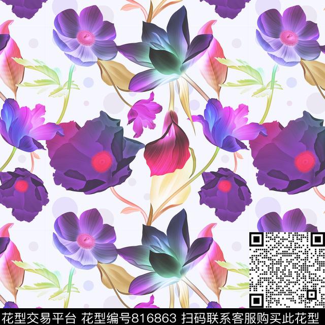 荷花乱花花卉数码印花华亿平台下载（图片编号: 816863） - 瓦栏（Walan）