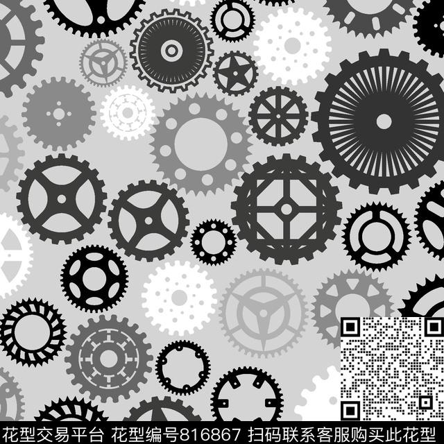 不规则几何几何齿轮传统印花华亿平台下载（图片编号: 816867） - 瓦栏（Walan）