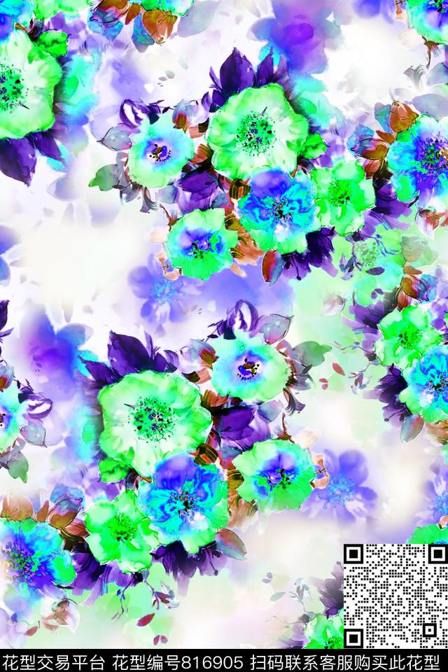 手绘花卉水彩花卉花卉数码印花华亿平台下载（图片编号: 816905） - 瓦栏（Walan）