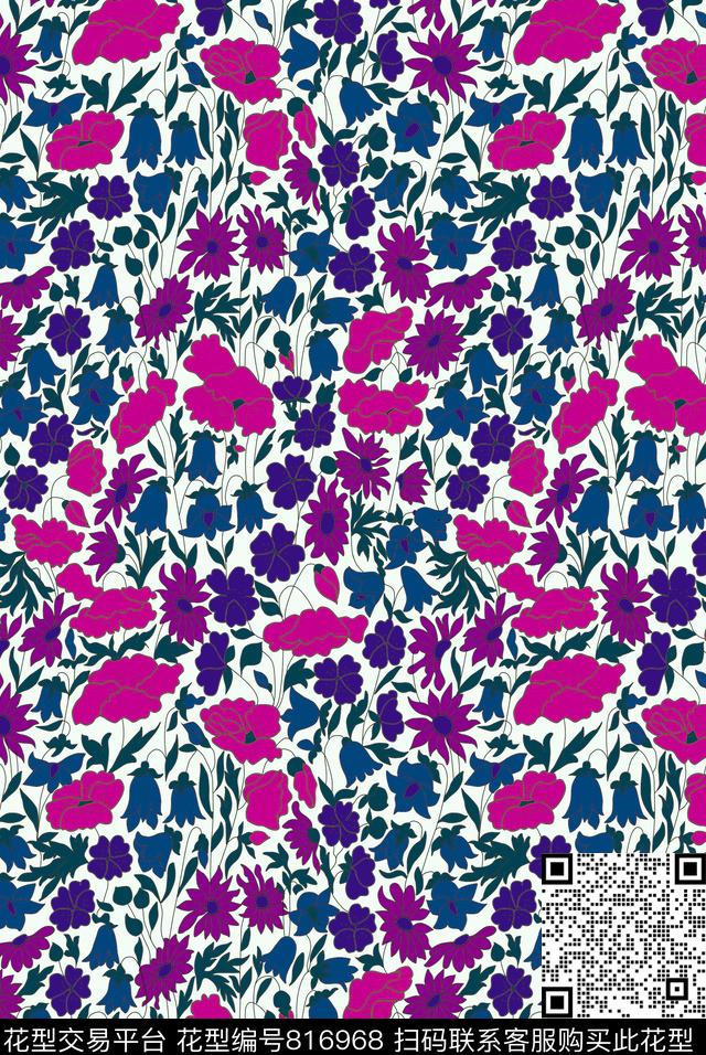小碎花花朵花卉数码印花华亿平台下载（图片编号: 816968） - 瓦栏（Walan）