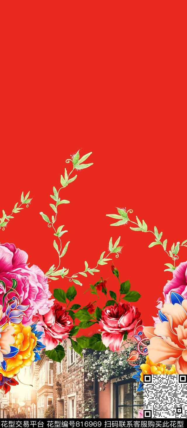 玫瑰花房子建筑数码印花华亿平台下载（图片编号: 816969） - 瓦栏（Walan）