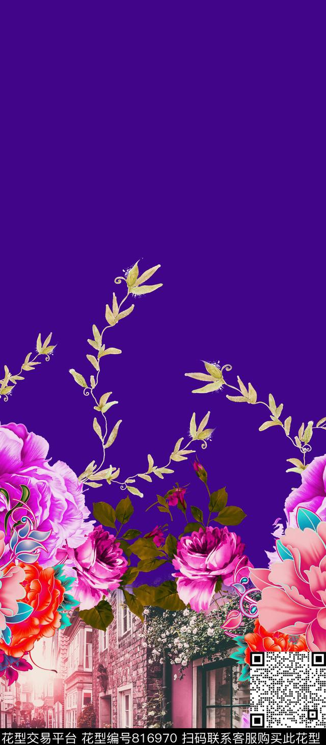 玫瑰花房子建筑数码印花华亿平台下载（图片编号: 816970） - 瓦栏（Walan）