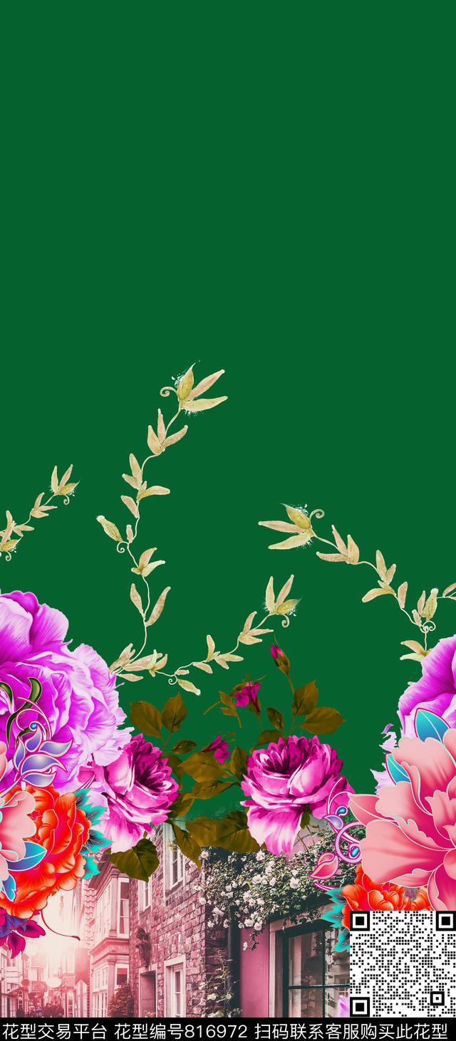 玫瑰花房子建筑数码印花华亿平台下载（图片编号: 816972） - 瓦栏（Walan）