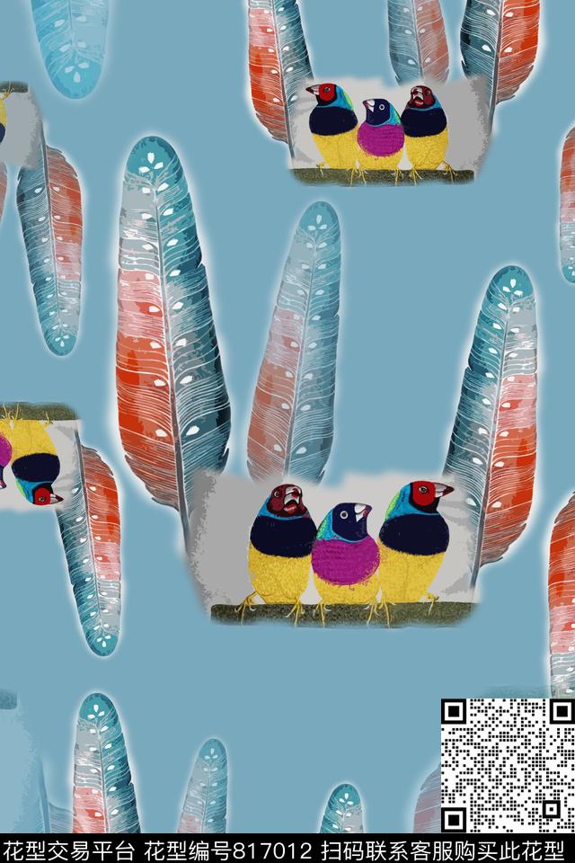 鸟昆虫图案羽毛飘飘羽毛组合数码印花华亿平台下载（图片编号: 817012） - 瓦栏（Walan）