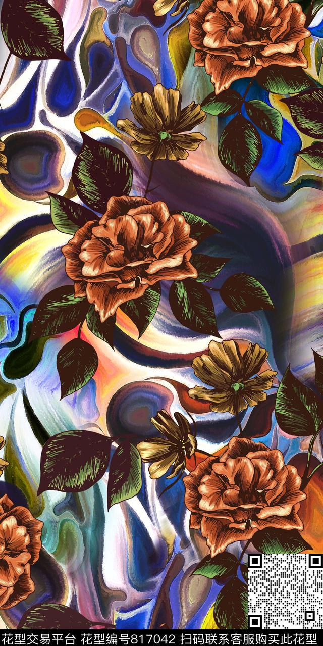 花朵花卉抽象底纹数码印花华亿平台下载（图片编号: 817042） - 瓦栏（Walan）