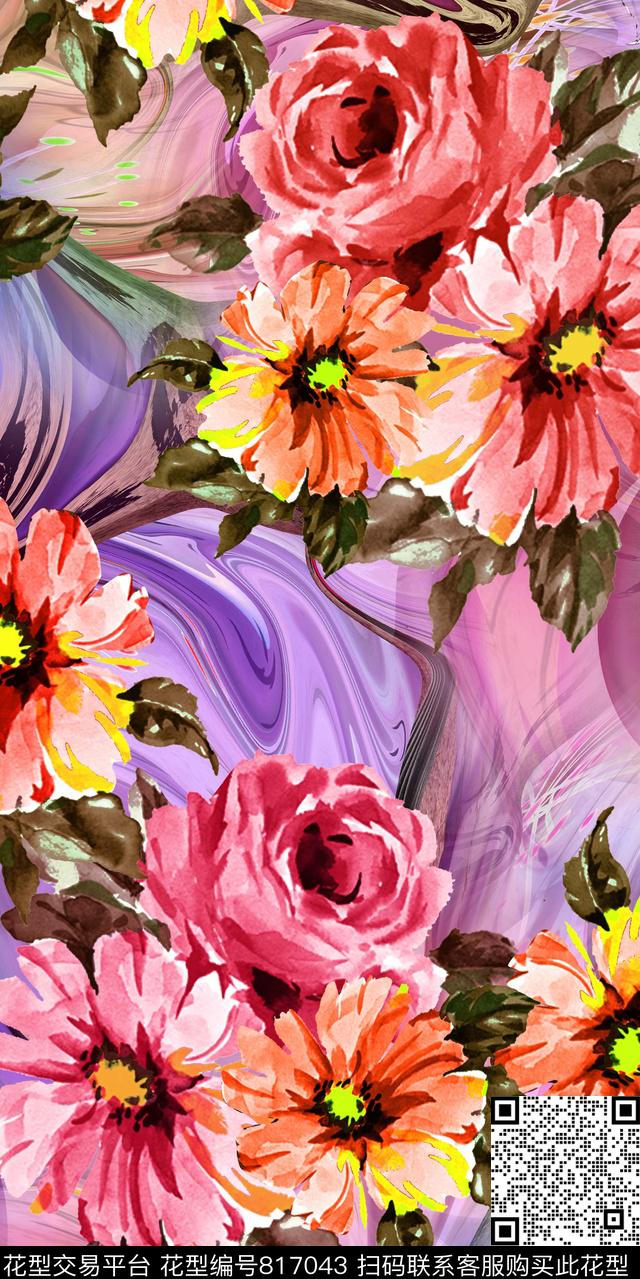花朵花卉抽象底纹数码印花华亿平台下载（图片编号: 817043） - 瓦栏（Walan）