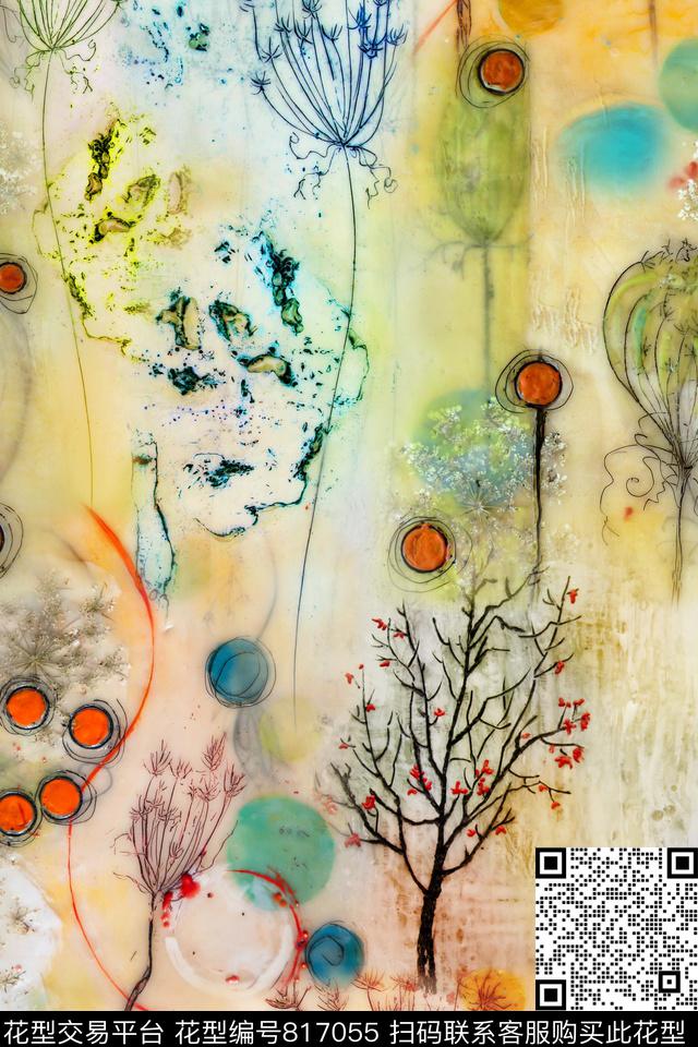 抽象肌理油画数码印花华亿平台下载（图片编号: 817055） - 瓦栏（Walan）