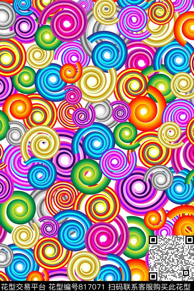 圆形几何数码印花华亿平台下载（图片编号: 817071） - 瓦栏（Walan）