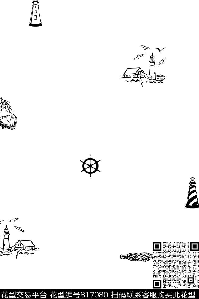 航海风船灯塔传统印花华亿平台下载（图片编号: 817080） - 瓦栏（Walan）