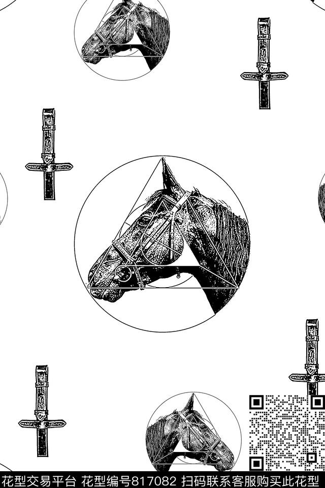 马头皮带男装T恤华亿平台传统印花华亿平台下载（图片编号: 817082） - 瓦栏（Walan）