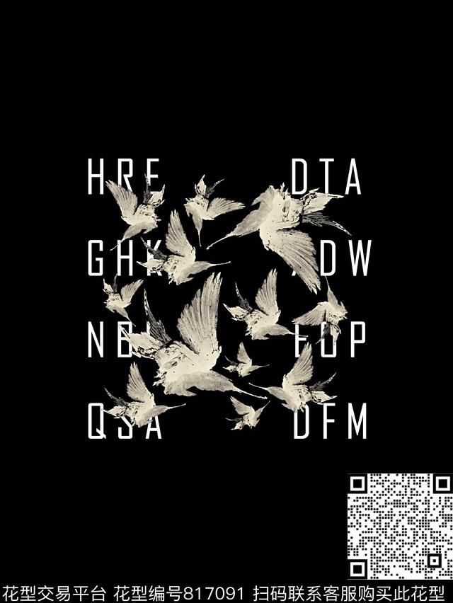 飞鸟英文字男装T恤华亿平台数码印花华亿平台下载（图片编号: 817091） - 瓦栏（Walan）