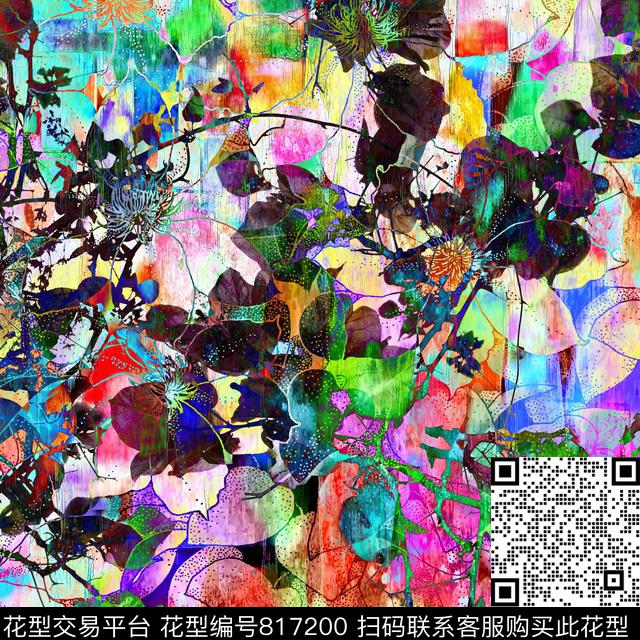 水彩肌理炫彩植物数码印花华亿平台下载（图片编号: 817200） - 瓦栏（Walan）