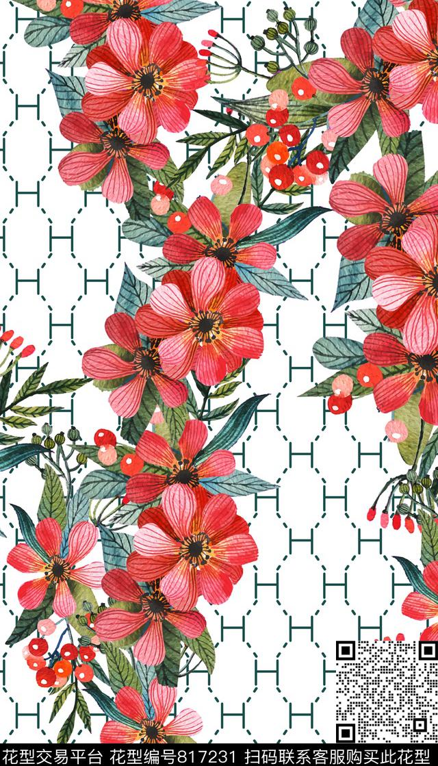 树叶花卉花朵数码印花华亿平台下载（图片编号: 817231） - 瓦栏（Walan）