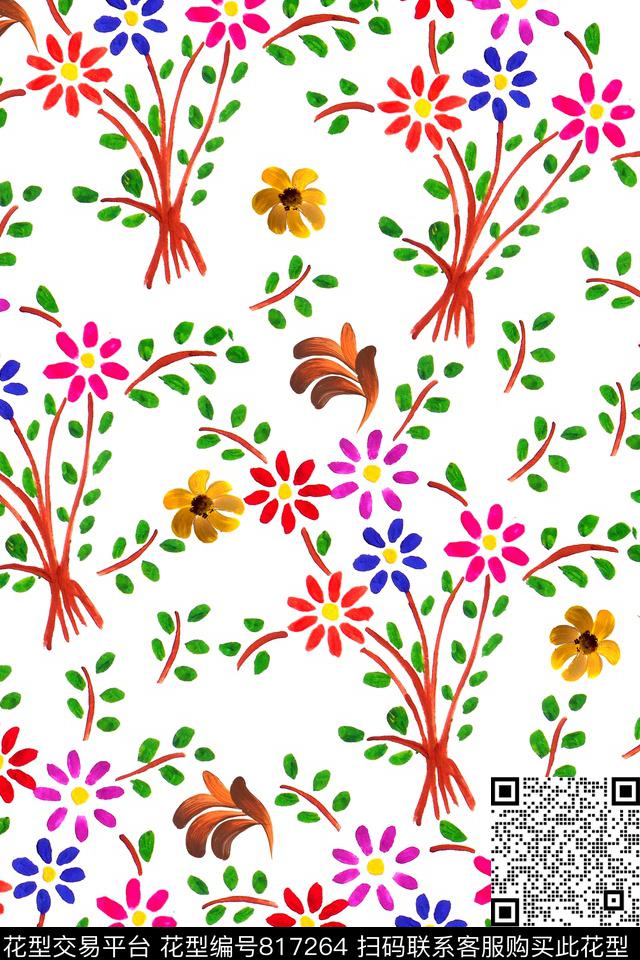 时尚手绘油画数码印花华亿平台下载（图片编号: 817264） - 瓦栏（Walan）