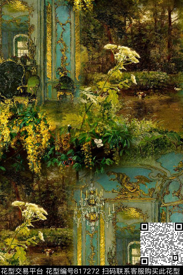 抽象风景油画数码印花华亿平台下载（图片编号: 817272） - 瓦栏（Walan）