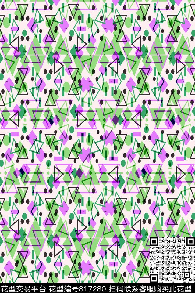 小方块不规则几何三角形传统印花华亿平台下载（图片编号: 817280） - 瓦栏（Walan）