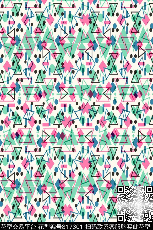 小方块不规则几何三角形传统印花华亿平台下载（图片编号: 817301） - 瓦栏（Walan）
