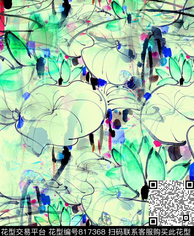 荷花花朵花卉数码印花华亿平台下载（图片编号: 817368） - 瓦栏（Walan）