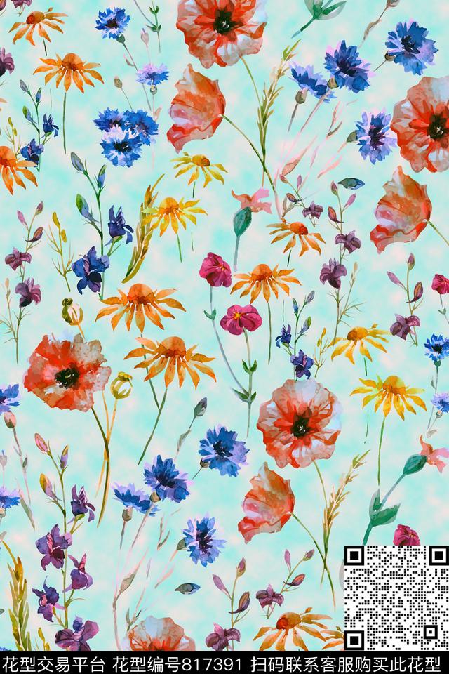 小碎花大花花卉数码印花华亿平台下载（图片编号: 817391） - 瓦栏（Walan）