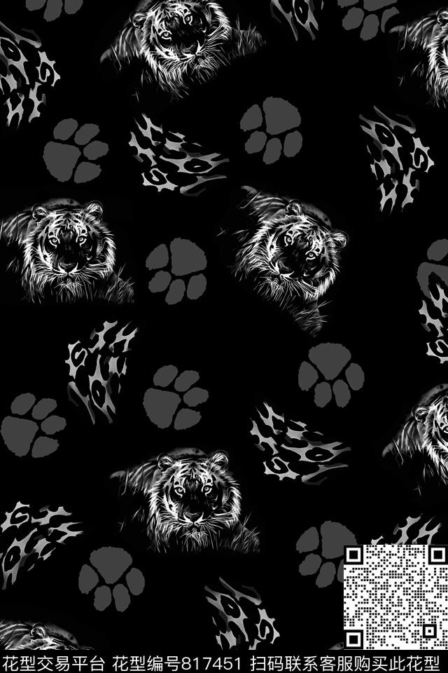 老虎动物纹男装数码印花华亿平台下载（图片编号: 817451） - 瓦栏（Walan）