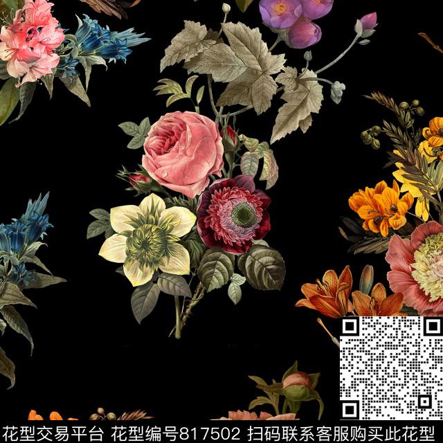 花朵乱花炫彩数码印花华亿平台下载（图片编号: 817502） - 瓦栏（Walan）