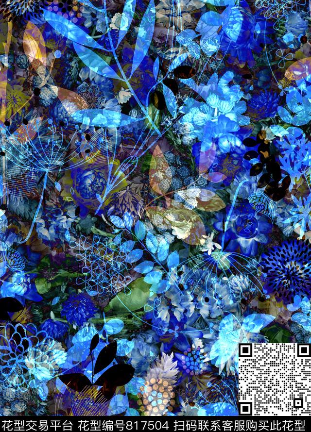 植物水彩肌理炫彩数码印花华亿平台下载（图片编号: 817504） - 瓦栏（Walan）