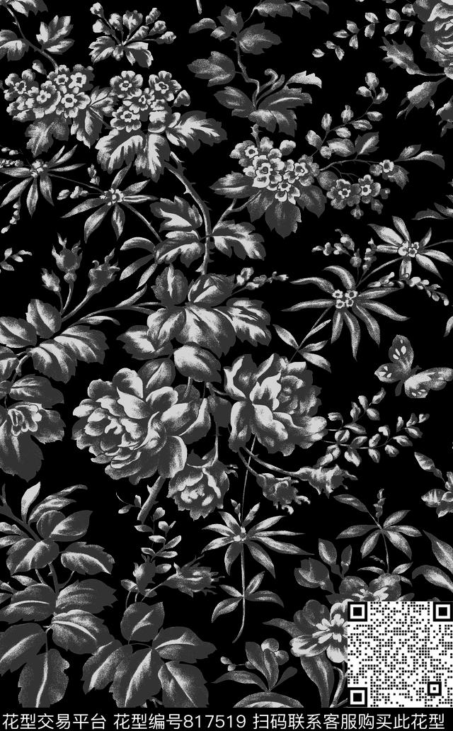 大花小碎花花朵传统印花华亿平台下载（图片编号: 817519） - 瓦栏（Walan）